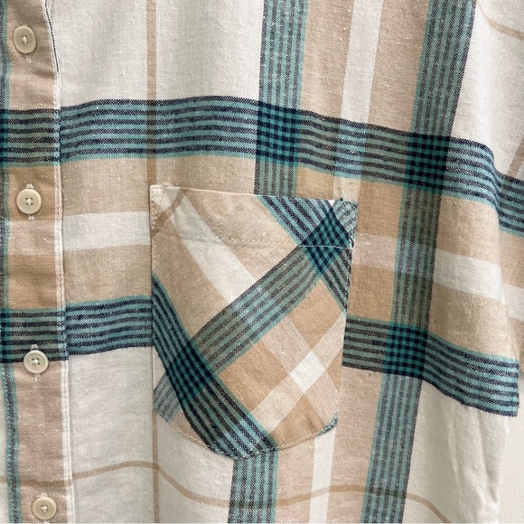 United by Blue Landmark Button Down Shirt Hemp Organic Cotton Blue Tan Plaid SM - Picture 5 of 9